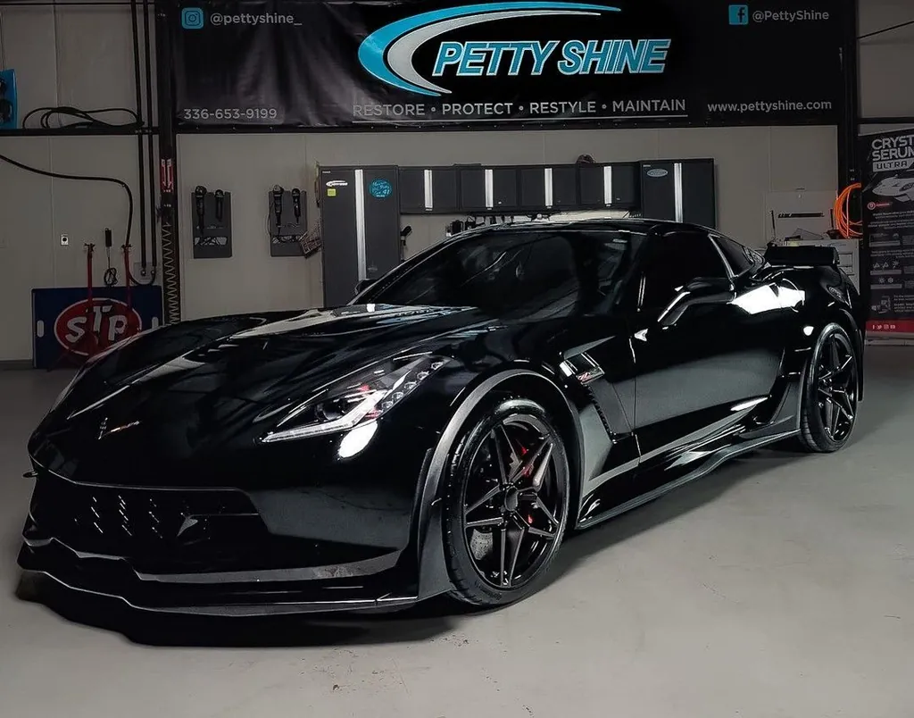 Black Chevrolet Corvette Z06 after ceramic coating at Petty Shine